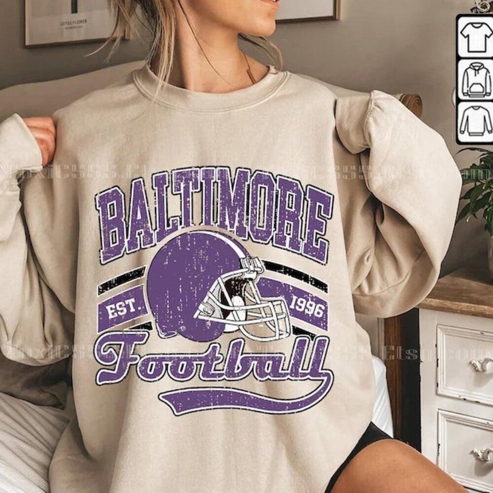 Baltimore Football Crewneck Sweatshirt Retro Style Game Day Fan